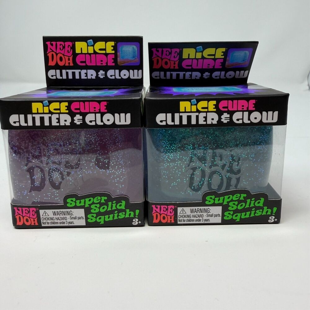 Nee Doh Nice Cube Glitter & Glow Purple and Blue Lot of 2
